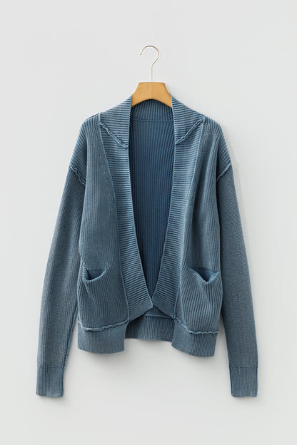 Chestnut Mineral Wash Exposed Seam Patchwork Knit Open Sweater Cardigan