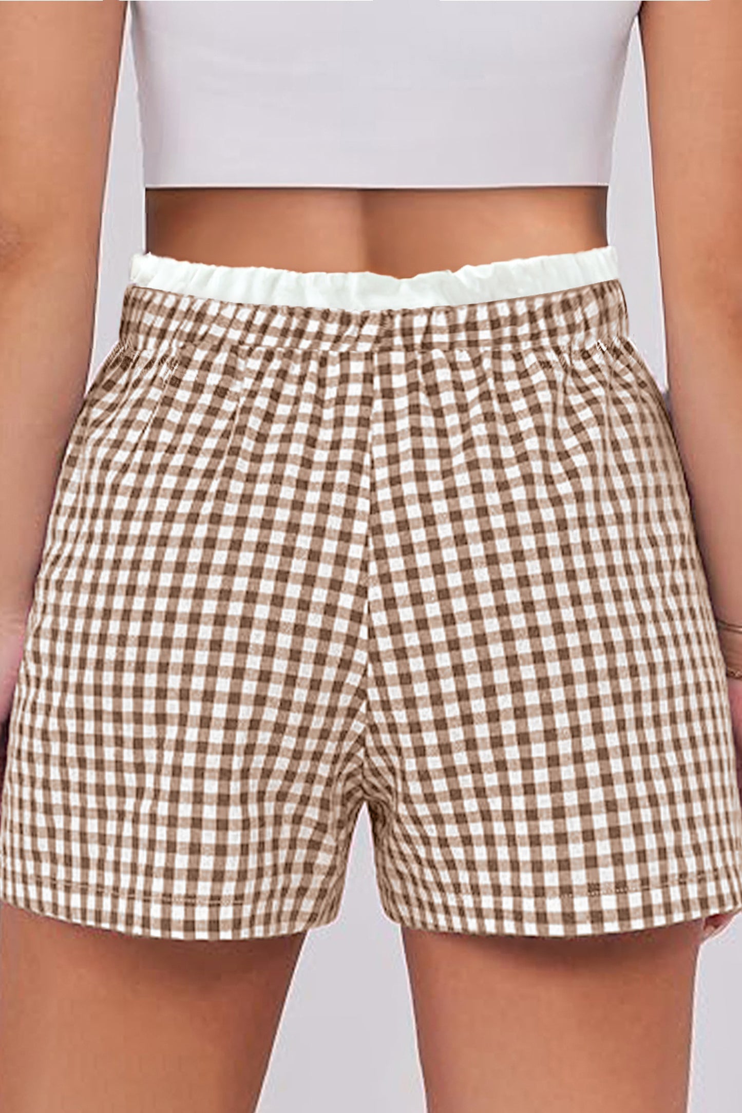 Green Contrast Trim Plaid Print Plus Size Shorts