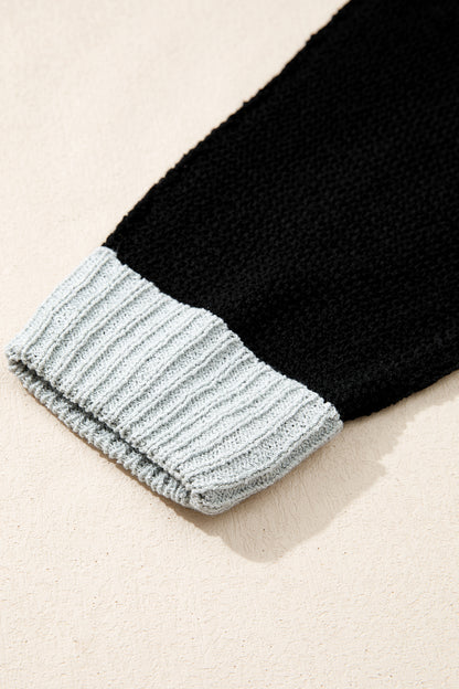 Chestnut Color Block Knit V Neck Loose Sweater