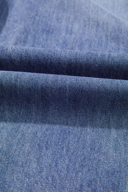 Dusk Blue High Rise Buttons Pleated Cropped Wide Leg Denim Pants