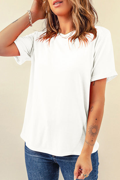 Red Casual Plain Crew Neck Tee