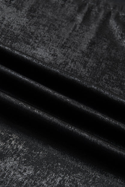 Black Metallic Round Neck Cap Sleeve Tee