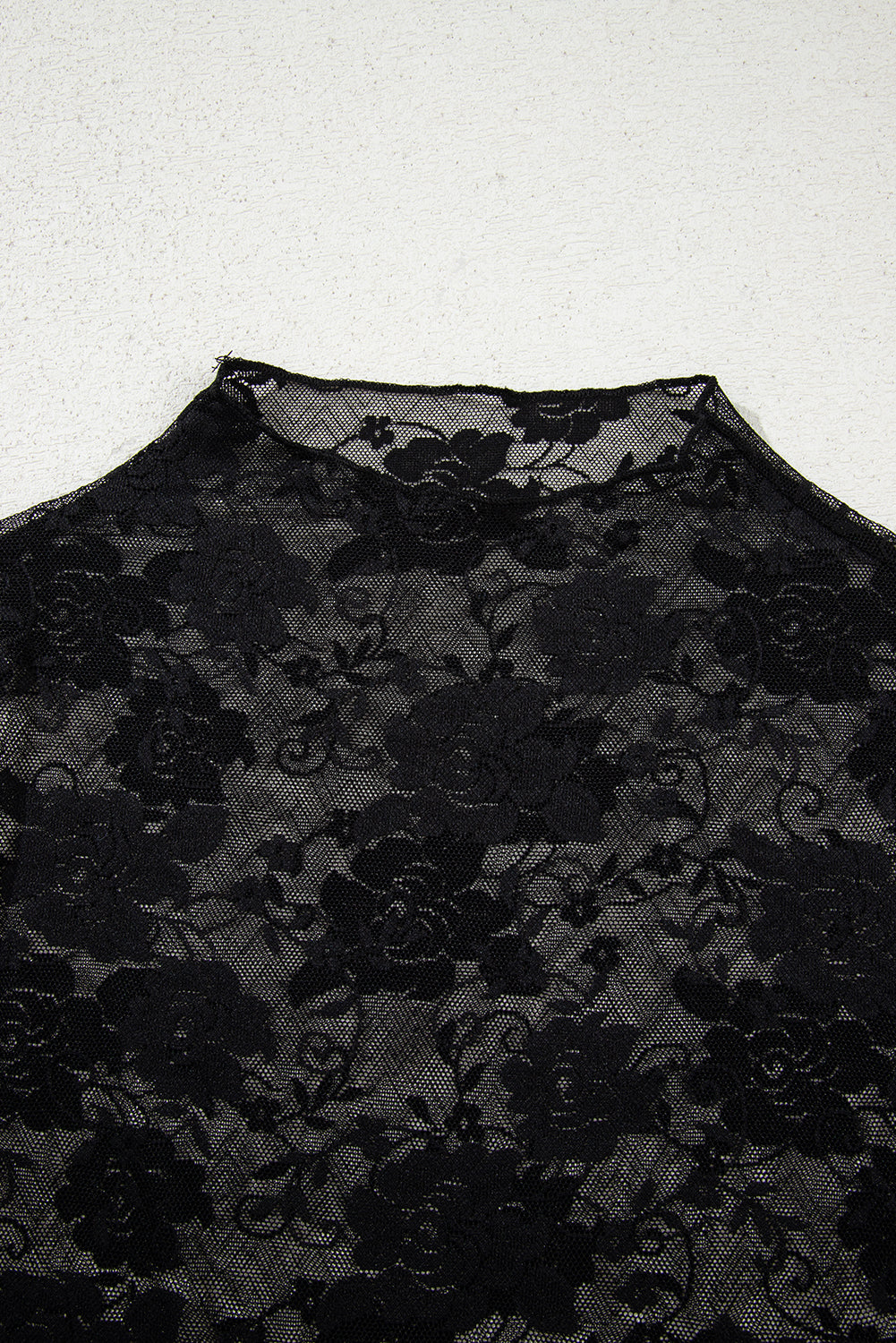 White Sheer Floral Lace Mesh Mock Neck Long Sleeve Top