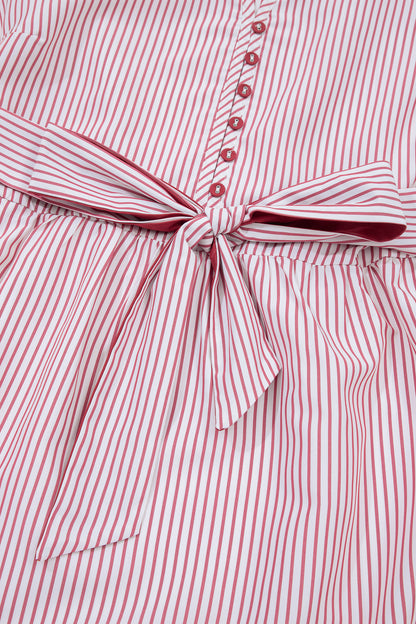 Red Stripe Plus Size Ruffled Hem Pinstriped Midi Dress