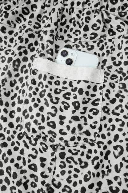 Gray Animal Print Wide Leg Terry Knit Pants