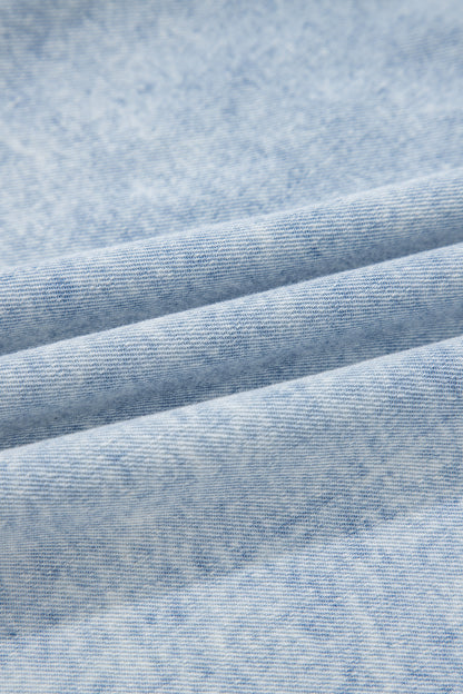 Beau Blue Ruffle Pleated Detail Vintage Washed Denim Top