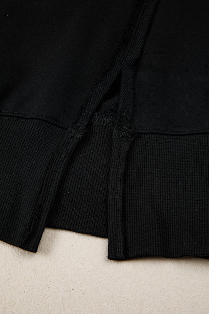 Black Bow Sequin XOXO Letter Graphic Exposed Seam Baggy Sweatshirt