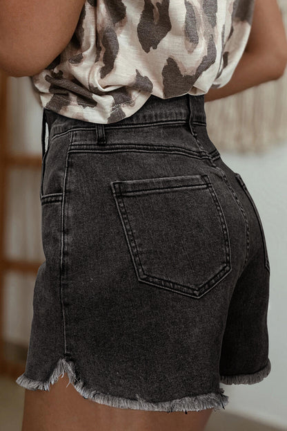 White Raw Hem High Waist Denim Shorts