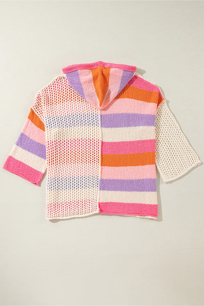 DEAR-LOVER Beige Oversized Colorblock V Neck Hooded Sweater