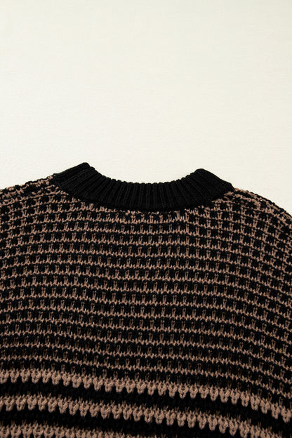 Red Stripe 3/4 Draped Sleeve Slouchy Sweater