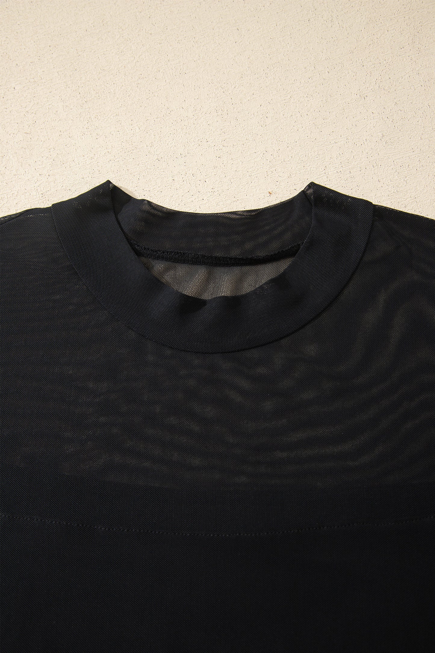 Black Plus Size Sheer Mesh Panel Short Sleeve Top