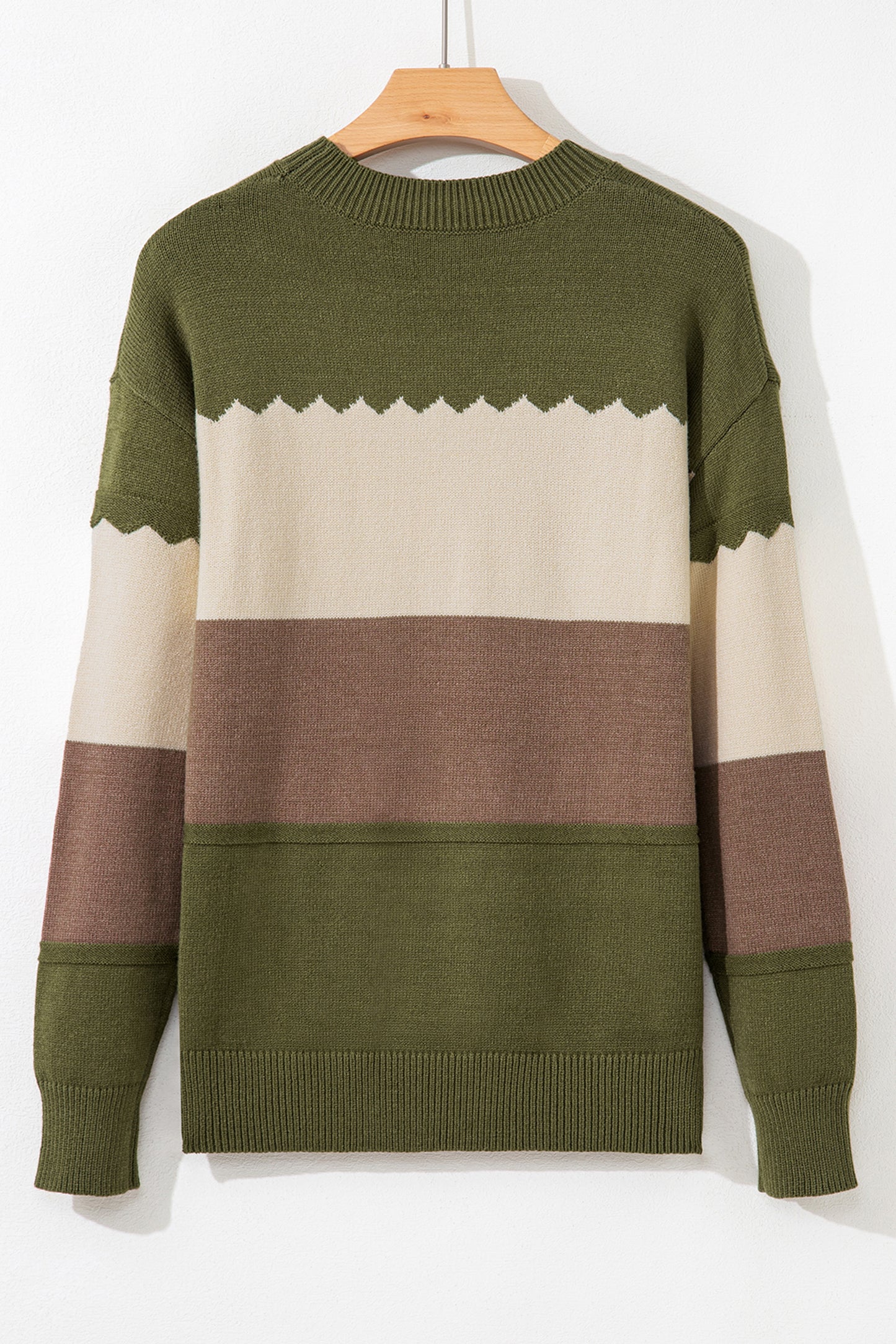 Black Colorblock Crew Neck Drop Shoulder Sweater