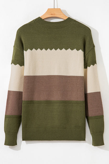 Black Colorblock Crew Neck Drop Shoulder Sweater