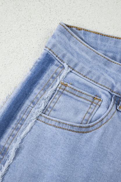 Beau Blue Contrast Stripe Frayed Side Panel Patchwork Shift Jeans