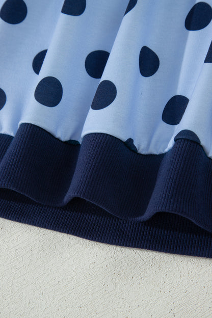 Pink Color Block Trim Polka Dot Casual Tee