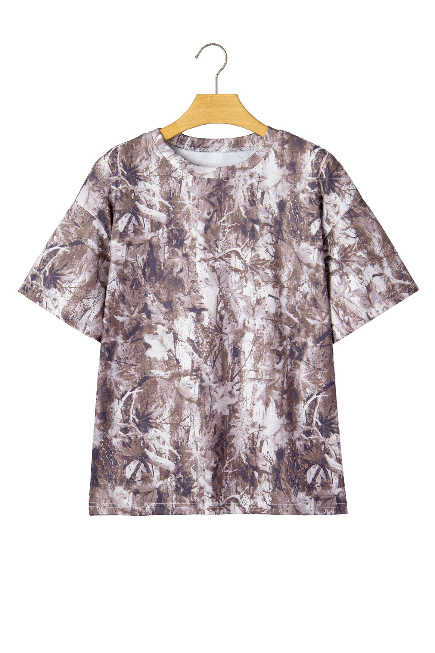 Gray Camouflage Woodland Print Drop Shoulder Tunic Tee