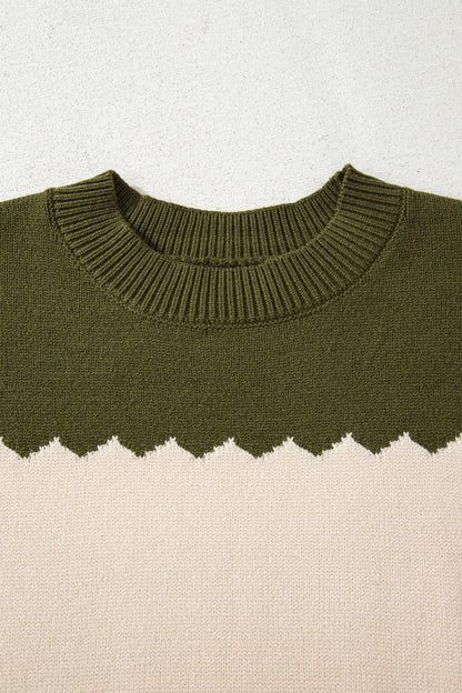 Black Colorblock Crew Neck Drop Shoulder Sweater