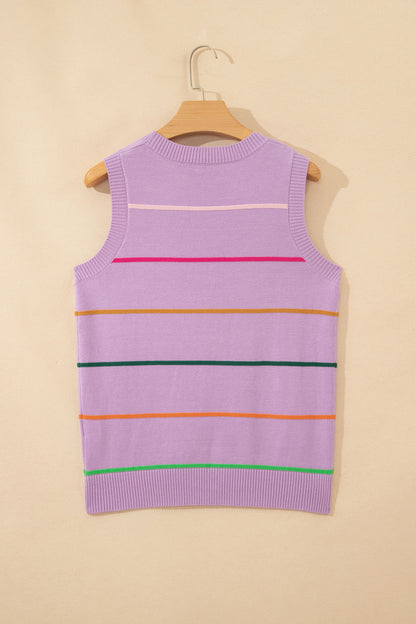Sky Blue Stripe Round Neck Knitted Sweater Tank