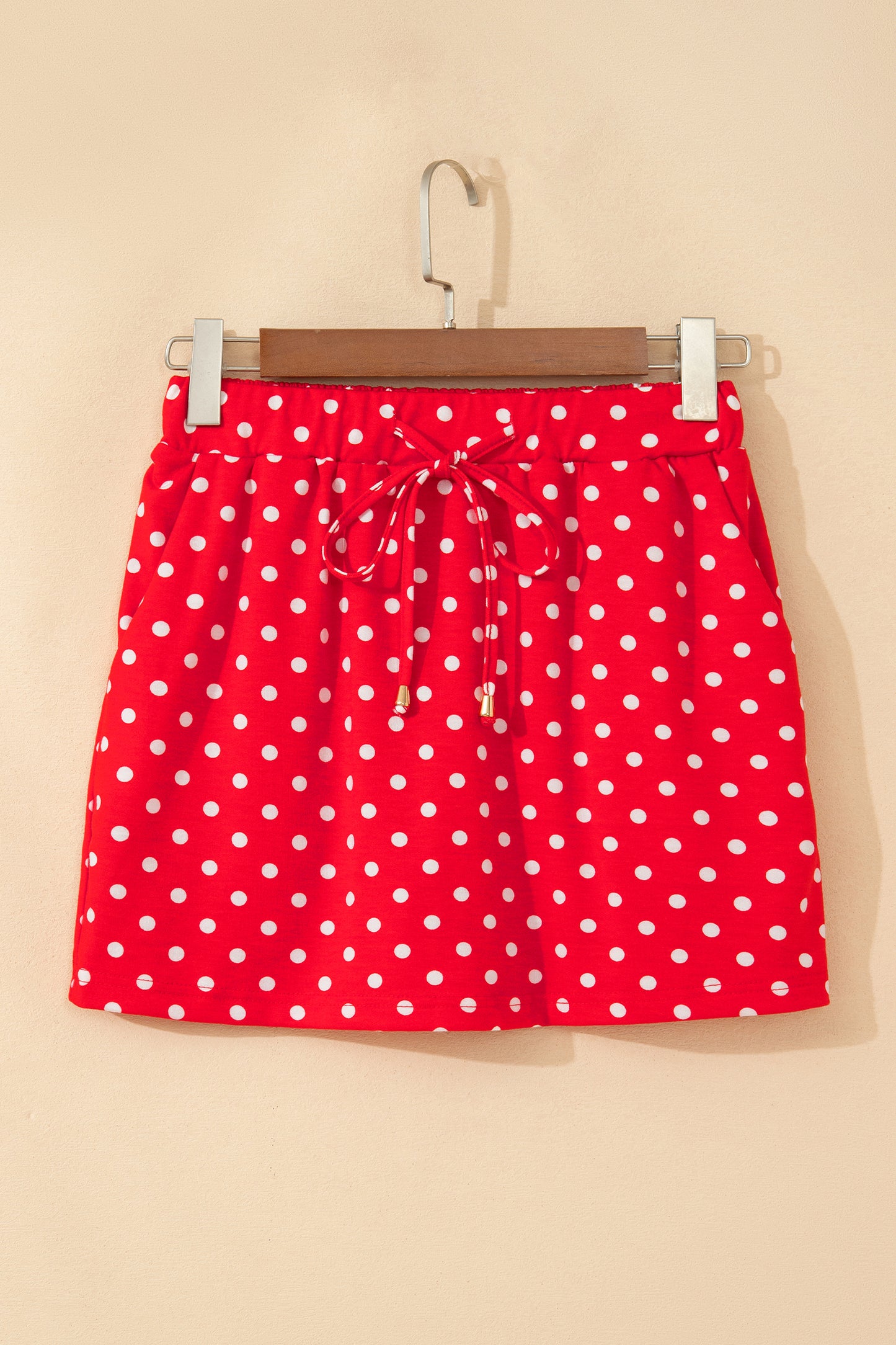 Black Polka Dot Drawstring Casual Mini Skort