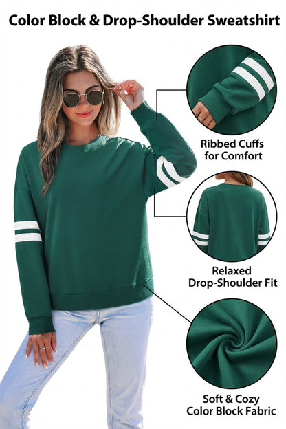 Navy Blue Varsity Striped Detail Drop Shoulder Oversized Sweatshirt