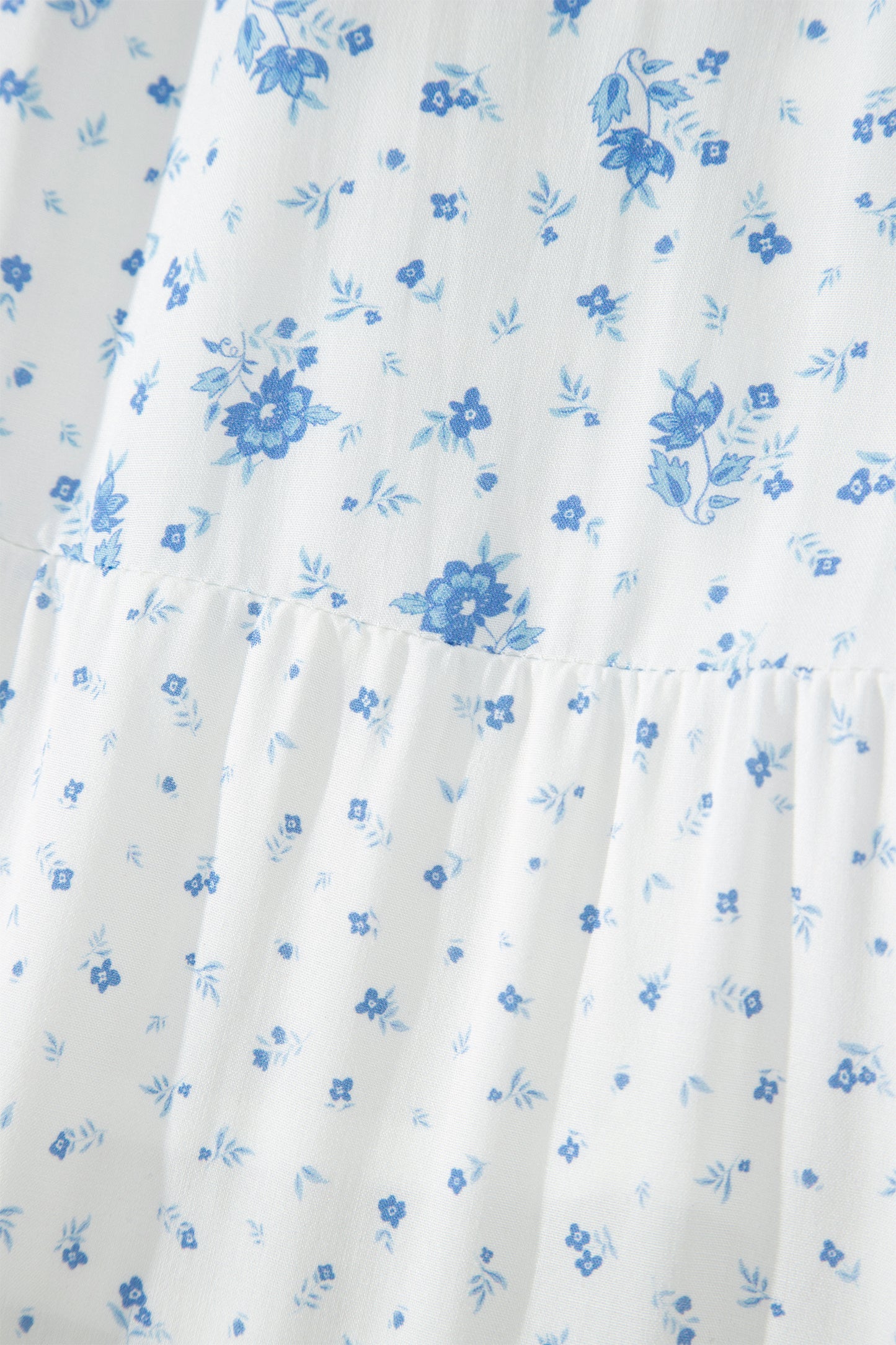 Sky Blue High Waist Tiny Floral Print Boho Maxi Skirt