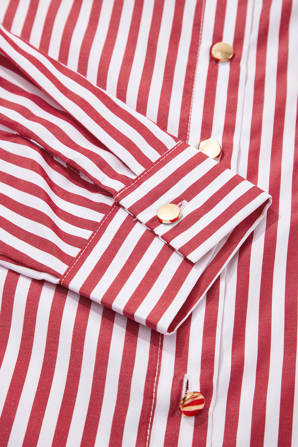 Red Stripe Patched Pocket Side Slit Loose Shirt