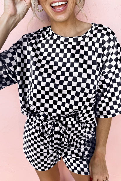 Brown Checkered Top and Short Casual 2pcs Set
