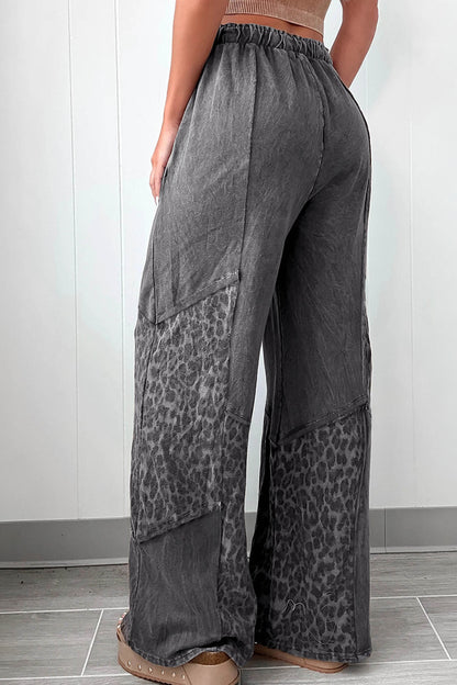 Coffee Mineral Wash Leopard Patchwork Loose Pants