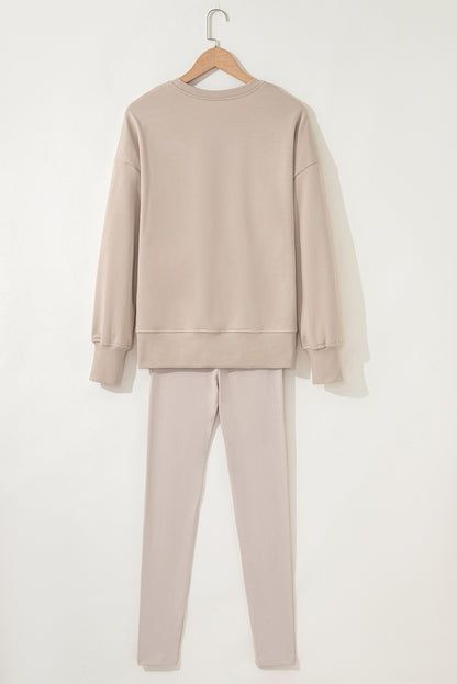 Jet Stream Solid Color Oversize Slit Sweatshirt Ribbed Leggings 2pcs Set
