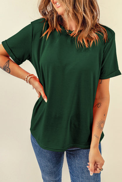 Red Casual Plain Crew Neck Tee
