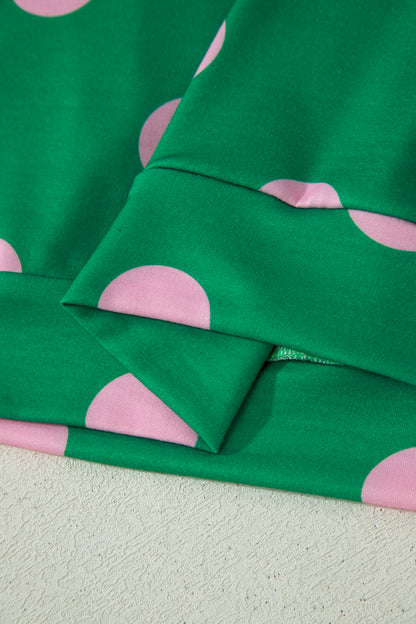 Pink Polka Dot Print V Neck Tee Short Set