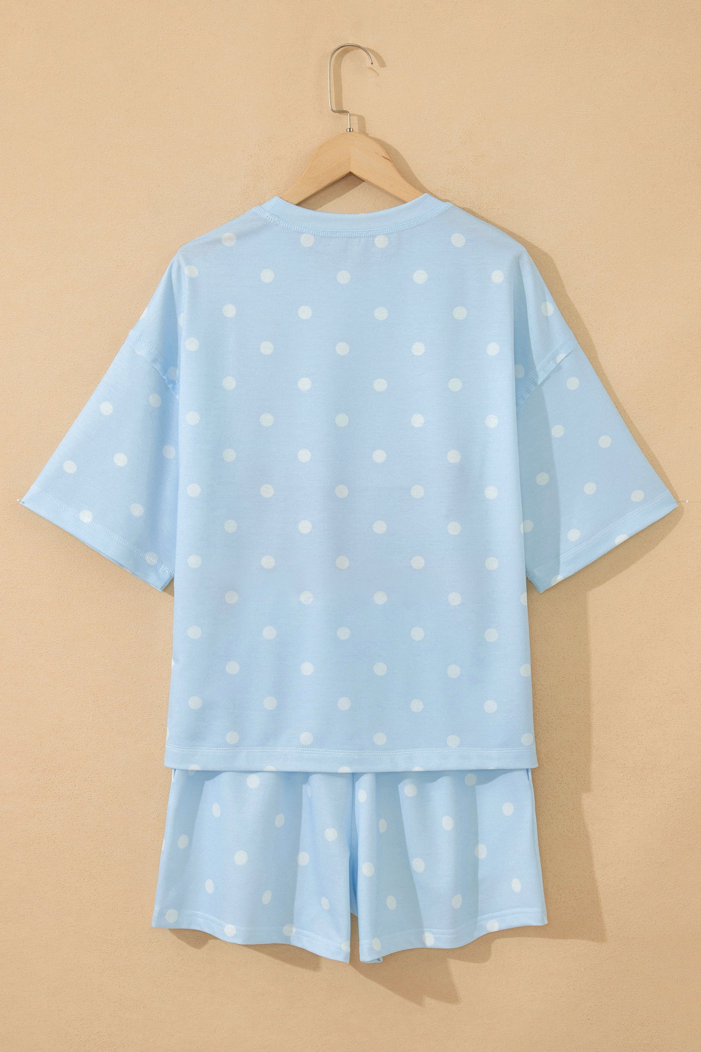 Black Exposed Seam Detail Polka Dot Loose Tee Drawstring Shorts Set