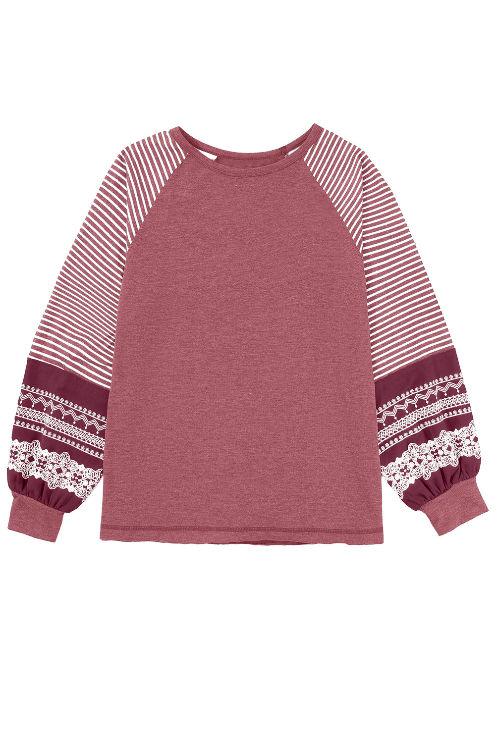 Navy Blue Contrast Print Striped Raglan Long Sleeve Loose Top
