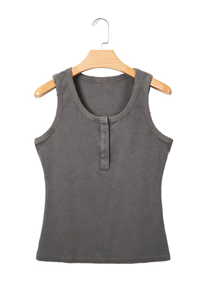 Blue Vintage Distressed Ribbed Mineral Wash Tank Top