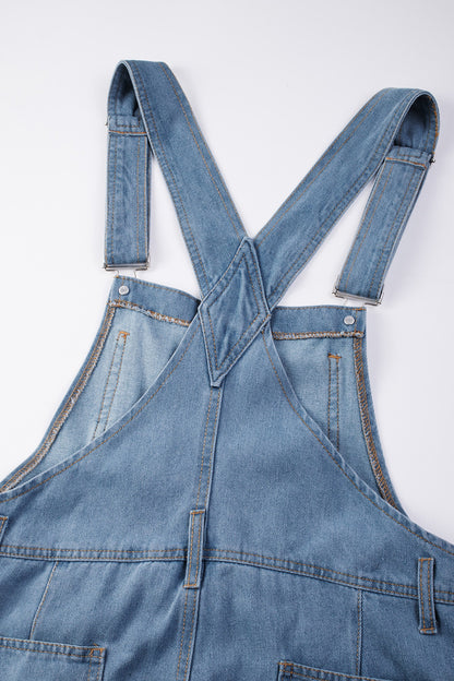 Dark Blue Retro Bib Pocket Buckle Straps Casual Denim Jumpsuit