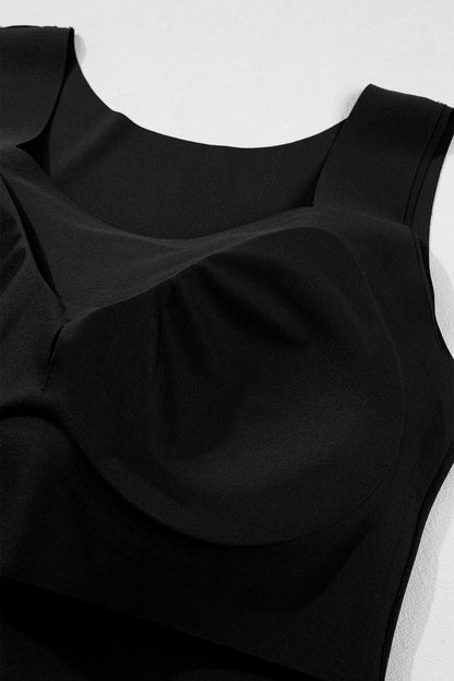 Oatmeal Solid Color Wide Strap Splicing Athleisure Tank Top