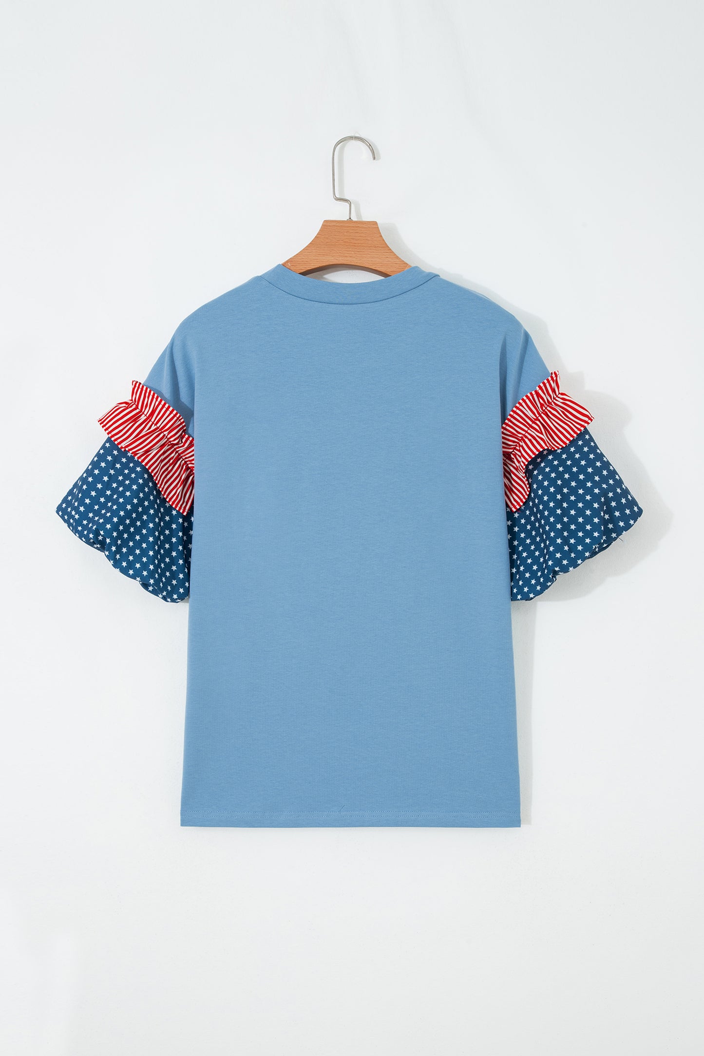 Beau Blue Stars Stripes Short Puff Sleeve Top