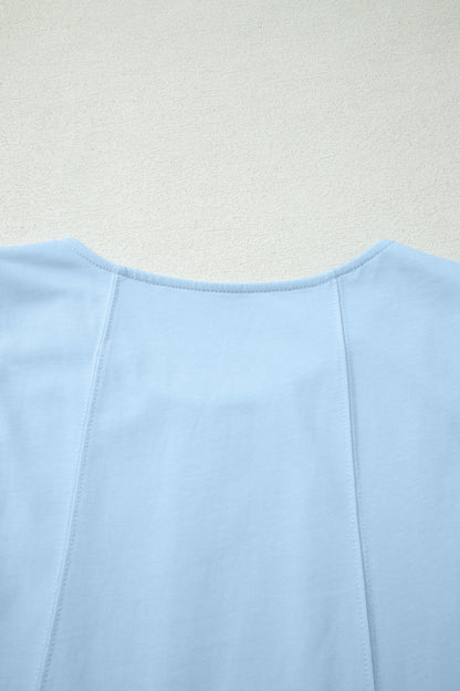Mist Blue Stitched Detail Loose Tank Top 2pcs Short Set