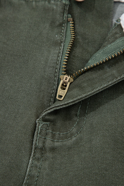 Mist Green 2-Button High Waist Flared Bottom Jeans