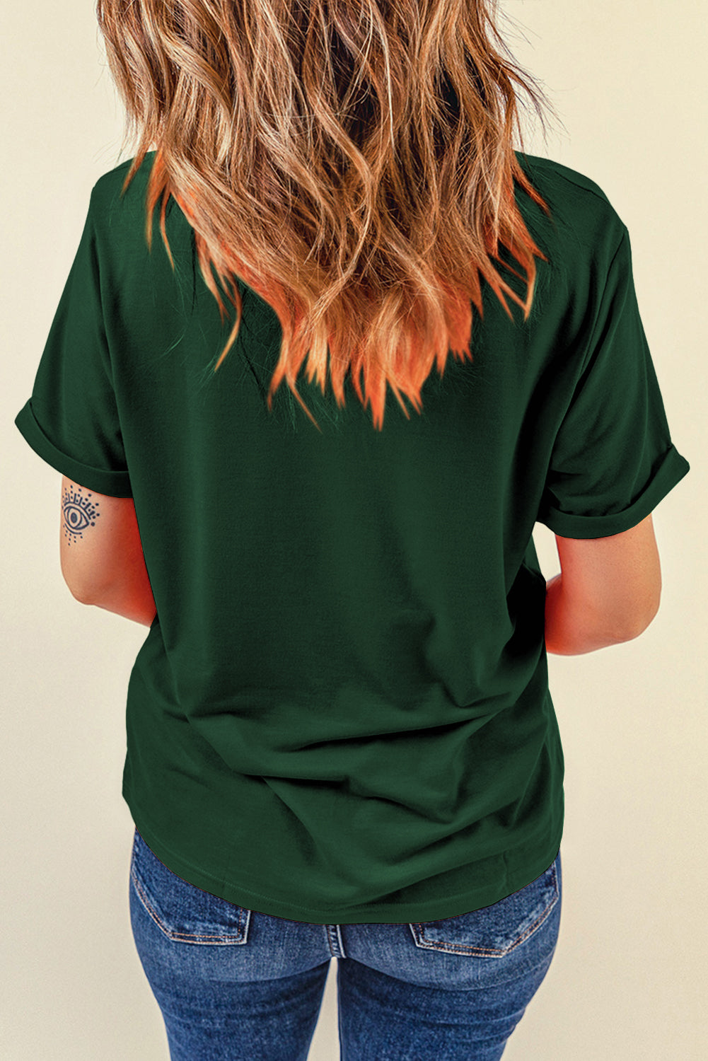 Red Casual Plain Crew Neck Tee