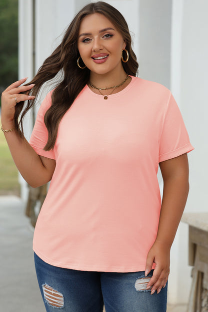 Red Casual Plain Crew Neck Tee