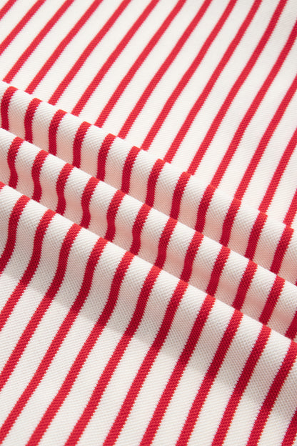 Red Stripe Quarter Zip Polo Collar T Shirt Dress with Pockets