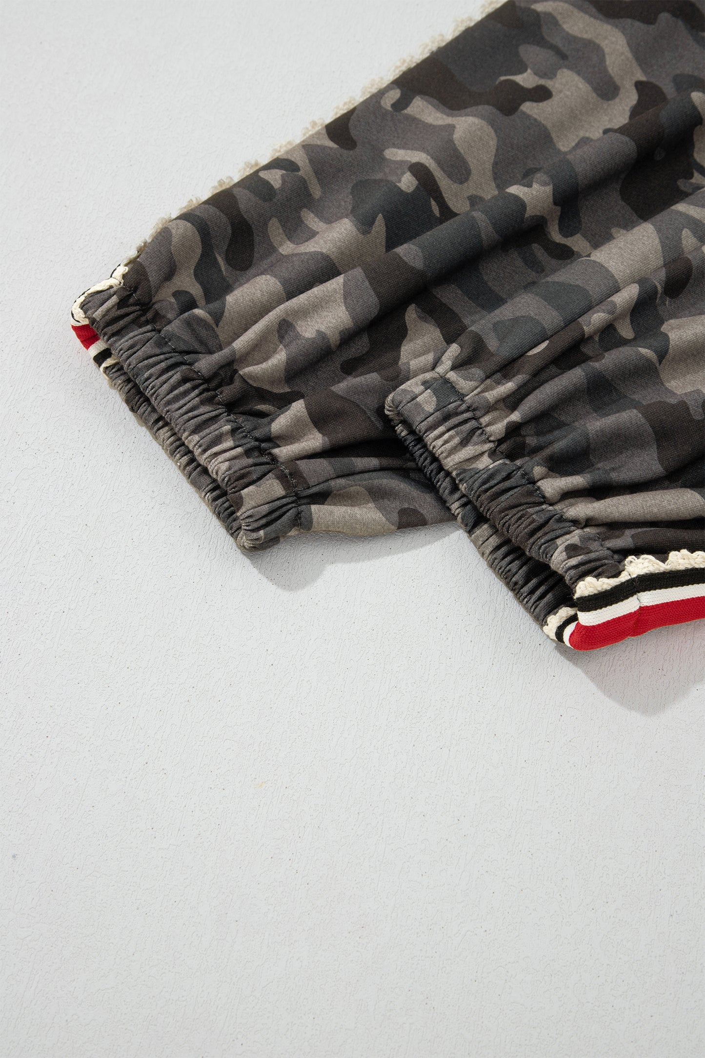 Khaki Camouflage Print Striped Side Panel Patchwork Drawstring Pants