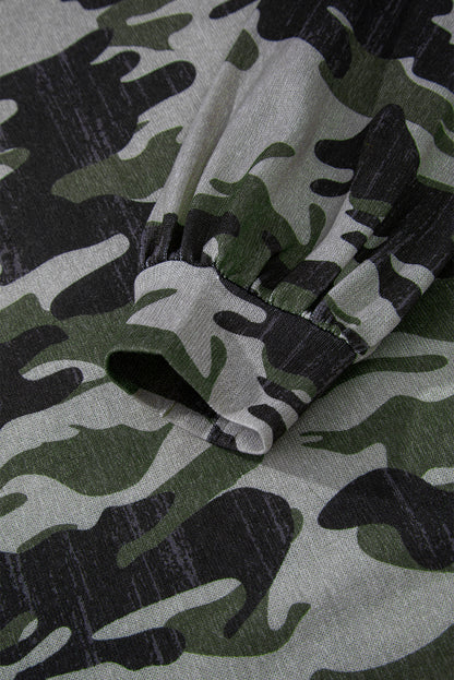 Brown Retro Camouflage Print Exposed Seam Patchwork Drop Shoulder Sweatshirt