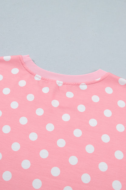 Green Polka Dot Oversized Top Drawstring Short Set
