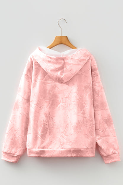 Beige Camouflage Woodland Print Oversized Sporty Hoodie