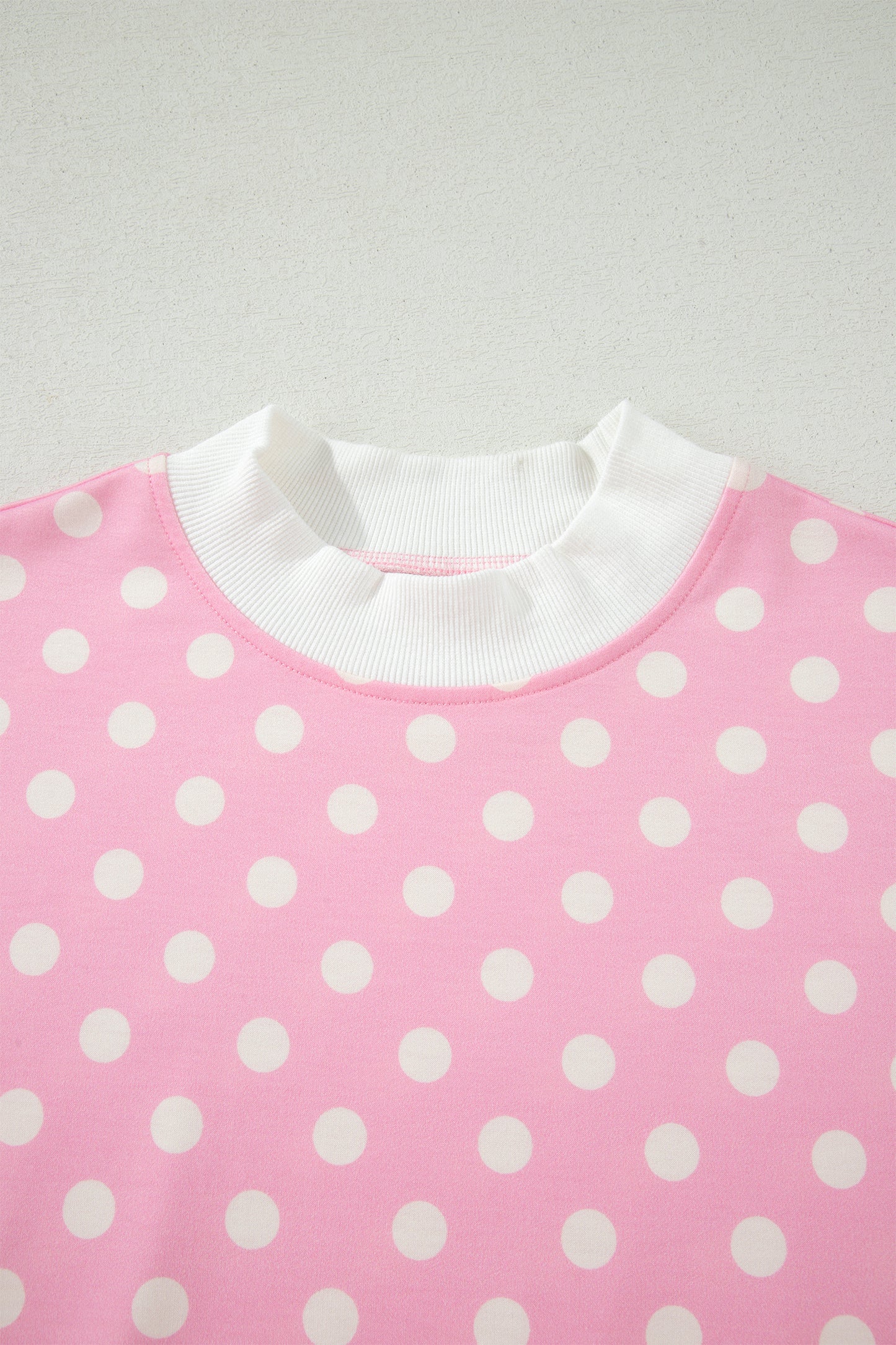 Sky Blue Polka Dot Print Color Block Trim Mock Neck Short Set
