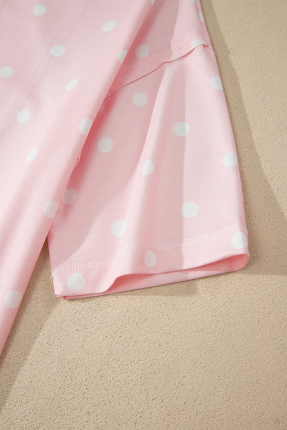 Black Exposed Seam Detail Polka Dot Loose Tee Drawstring Shorts Set