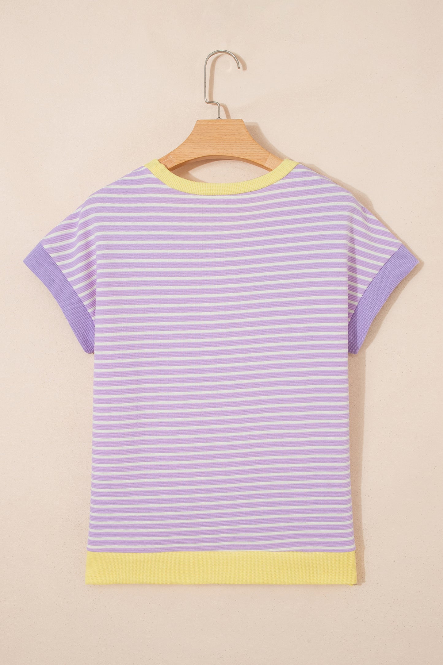 Purple Stripe Striped Colorblock Paneling Collar Cuff Hem Texture T-Shirt