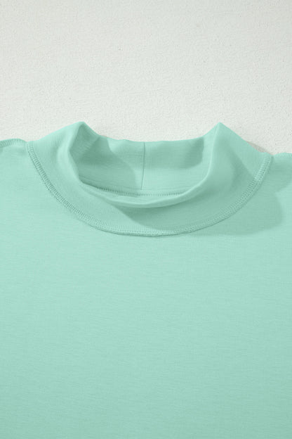 Moonlight Jade Solid Color Exposed Seam Mock Neck Oversize Tee Casual Shorts 2pcs Outfit